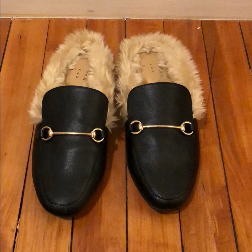 Furry slip on mules